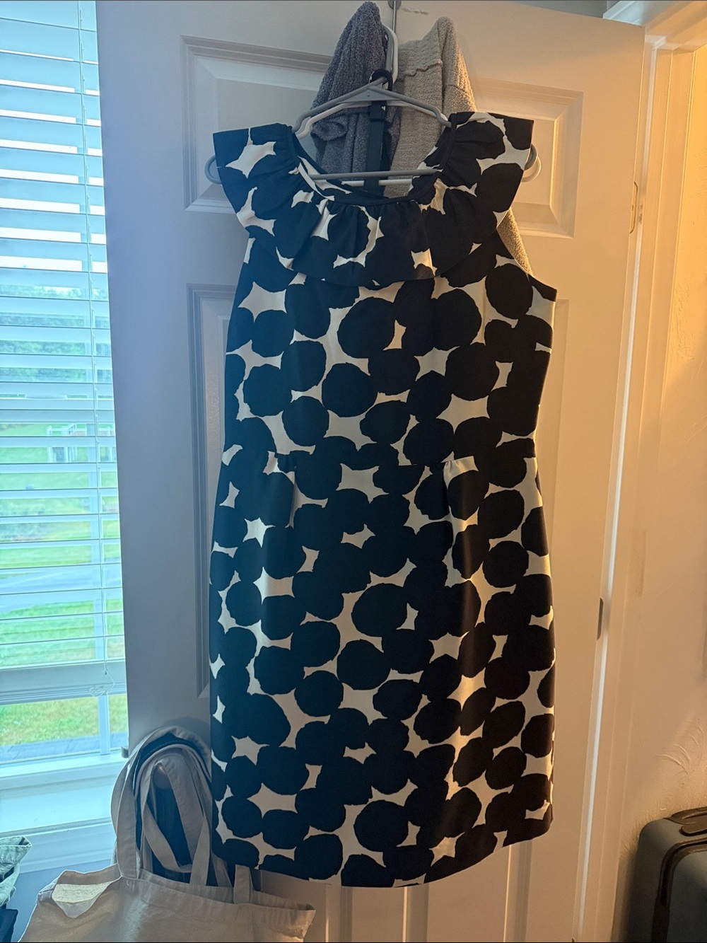 kate spade Black and White Polka Ruffle-Neck Dress size 12